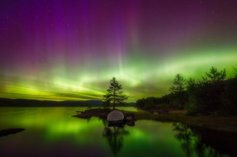 Картинка природа северное+сияние сияние озеро ночь