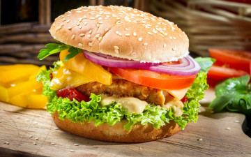 Картинка еда бутерброды +гамбургеры +канапе майонез салат лук котлета перец