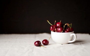 Картинка еда вишня +черешня ягоды чашка