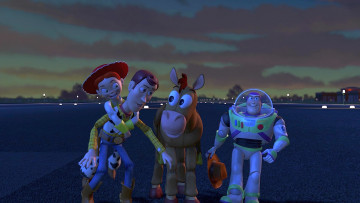 обоя мультфильмы, toy story 2, девушка, игрушка, космонавт, лошадь, ковбой