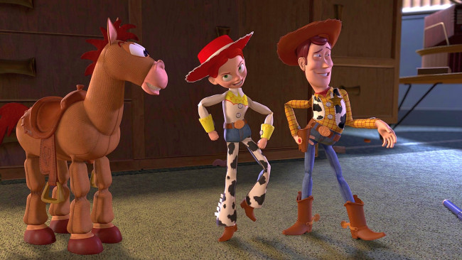 Обои картинки фото мультфильмы, toy story 2, лошадь, девушка, ковбой, игрушка, шляпа, танец