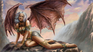 Картинка фэнтези демоны девушка фон крылья взгляд
