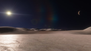 Картинка плутон космос планета вселенная поверхность грунт горизонт пространство пустыня свечение радуга сияние гало