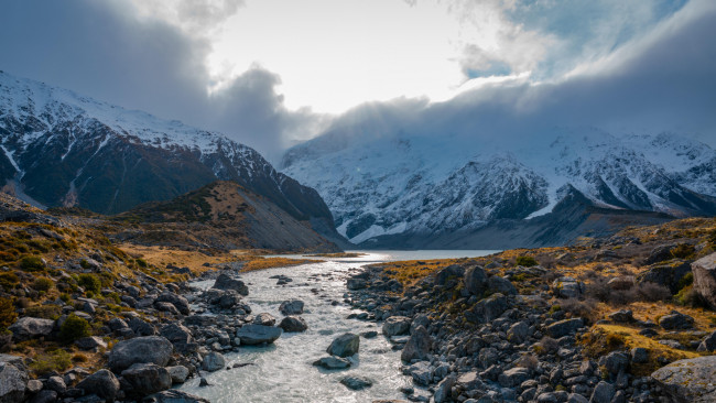 Обои картинки фото природа, горы, река, снег