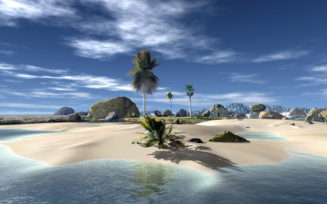 Картинка 3д графика nature landscape природа тропики пальмы камни
