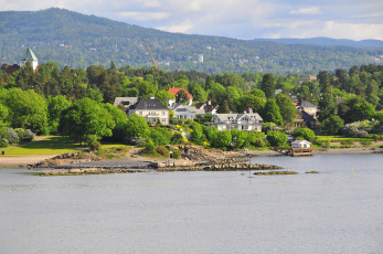 Картинка норвегия осло города дома море набережная