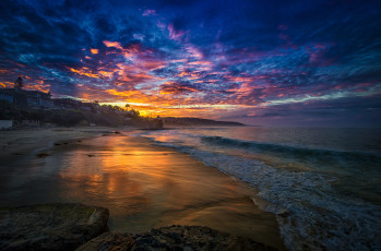 Картинка природа восходы закаты закат пляж океан тучи волны