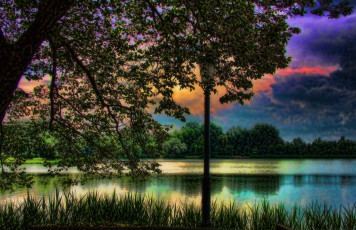 Картинка природа реки озера вечер озеро лес трава тучи зарево