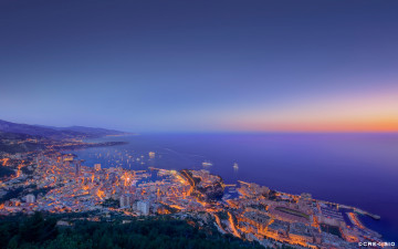 обоя города, монте, карло, монако, monaco, панорама, ночной, город