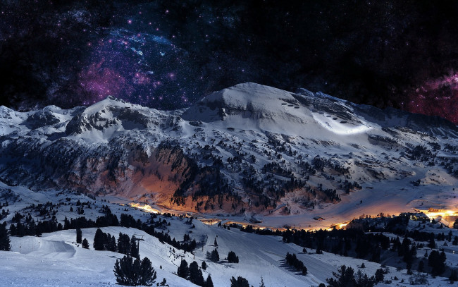 Обои картинки фото природа, горы, снег, деревья