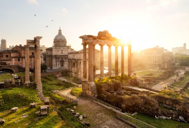 Обои картинки фото города, рим, ватикан, италия, руины, триумфальная, арка, септимия, севера, колонны, храма, сатурна, римский, форум, italy, rome, forum, romanum