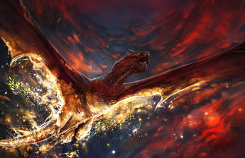 Картинка фэнтези драконы небо крылья смерть огонь арт дракон облака хоббит