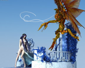 Картинка 3д+графика фантазия+ fantasy демон фон взгляд эльфийка