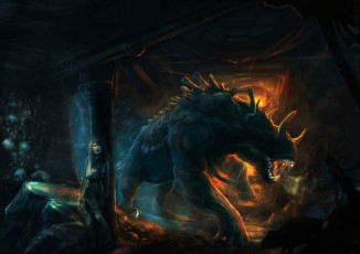 Картинка фэнтези красавицы+и+чудовища монстр девушка кости пещера штольня чудовище