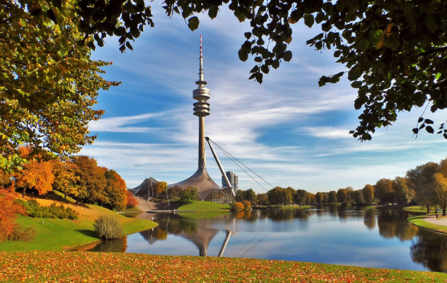 Обои картинки фото munchen, города, мюнхен , германия, река, башня