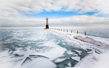 Картинка природа побережье маяк небо лед море
