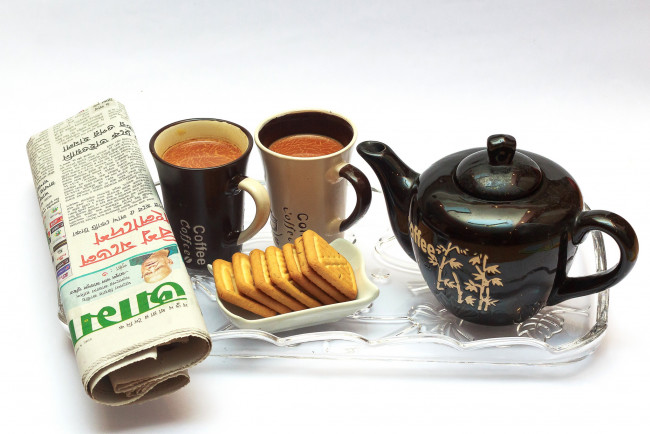 Обои картинки фото еда, кофе,  кофейные зёрна, чайник, чашки