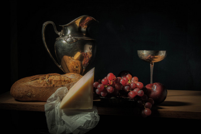 Обои картинки фото еда, натюрморт, виноград, вино, хлеб