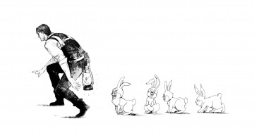 Картинка рисованное люди мужчина фонарь зайцы