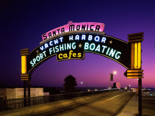 Картинка santa monica pier california города огни ночного