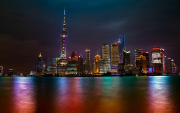 Картинка города шанхай китай вода дома вечер