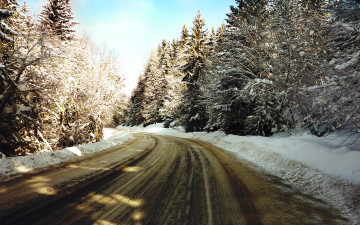 обоя природа, дороги, лес, дорога, снег