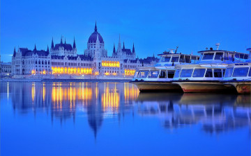 обоя города, будапешт , венгрия, парламент, река, теплоходы
