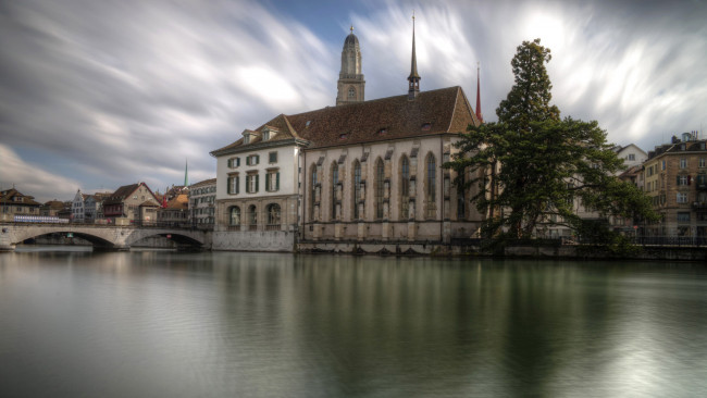 Обои картинки фото города, цюрих , швейцария, река, мост, здания