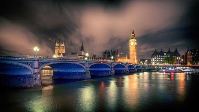 Обои картинки фото города, лондон , великобритания, мост, вечер, река