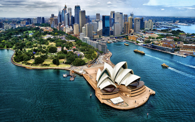 Обои картинки фото города, сидней , австралия, залив, небоскребы, остров