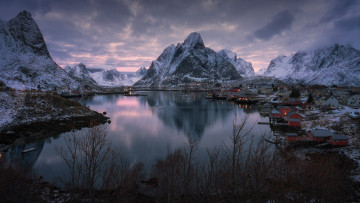 Картинка города лофотенские+острова+ норвегия горы фьорды дома