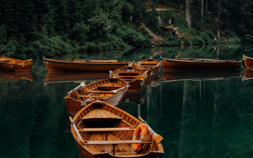обоя корабли, лодки,  шлюпки, озеро, отражение