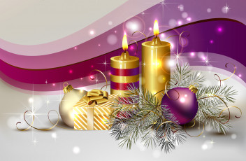 Картинка праздничные векторная графика новый год шарики подарок свечи