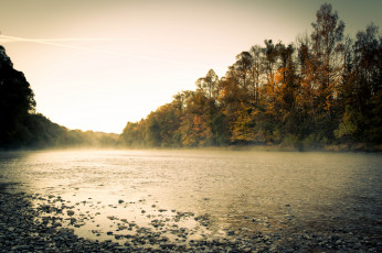 обоя природа, реки, озера, река, туман, утро, осень, лес