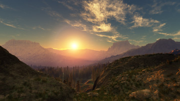 Картинка 3д+графика природа+ nature закат лес вершины небо