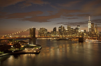 Картинка brooklyn+bridge города нью-йорк+ сша огни мост ночь