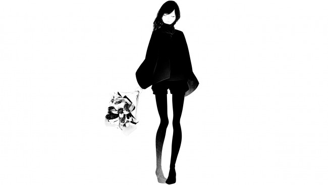 Обои картинки фото аниме, unknown,  другое, пальто, шорты, букет, девушка, sawasawa, арт