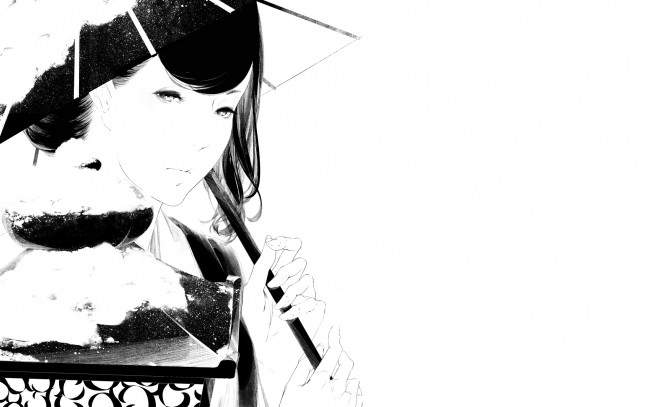 Обои картинки фото аниме, unknown,  другое, девушка, зонт, снег, sawasawa, арт