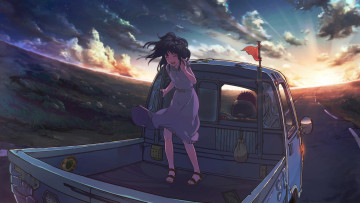 Картинка аниме vocaloid машина утро девушка