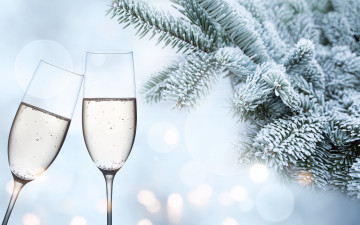Картинка еда напитки +вино winter елка шампанское ветки бокалы