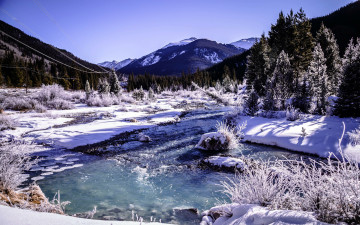 Картинка природа пейзажи снег водоем горы