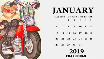 Картинка календари праздники +салюты мотоцикл свинья роза