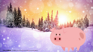 Картинка календари праздники +салюты поросенок свинья елка зима снег боке природа