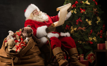 обоя праздничные, дед мороз,  санта клаус, christmas, украшения, decoration, xmas, merry, fir, tree, gift, box, santa, claus, дед, мороз, happy, санта, клаус, подарки, елка, новый, год, рождество