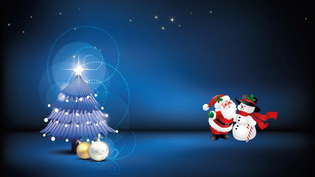 Обои картинки фото праздничные, векторная графика , новый год, дед, мороз, санта, клаус, снеговик, елка
