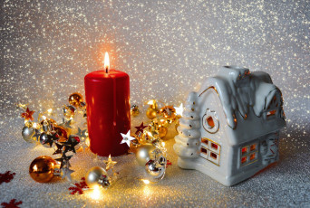 Картинка праздничные новогодние+свечи шарики свеча домик