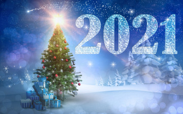 обоя праздничные, 3д графика , новый год, ёлки, подарки, снег