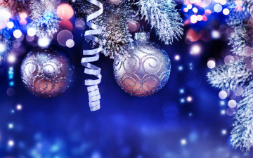 Картинка праздничные украшения ёлка шарики серпантин