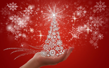 Картинка праздничные векторная+графика+ новый+год рука ёлка снежинки