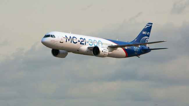 Обои картинки фото mc-21-300, авиация, пассажирские самолёты, среднемагистральный, пассажирский, самолет, узкофюзеляжный, иркут, окб, имени, яковлева